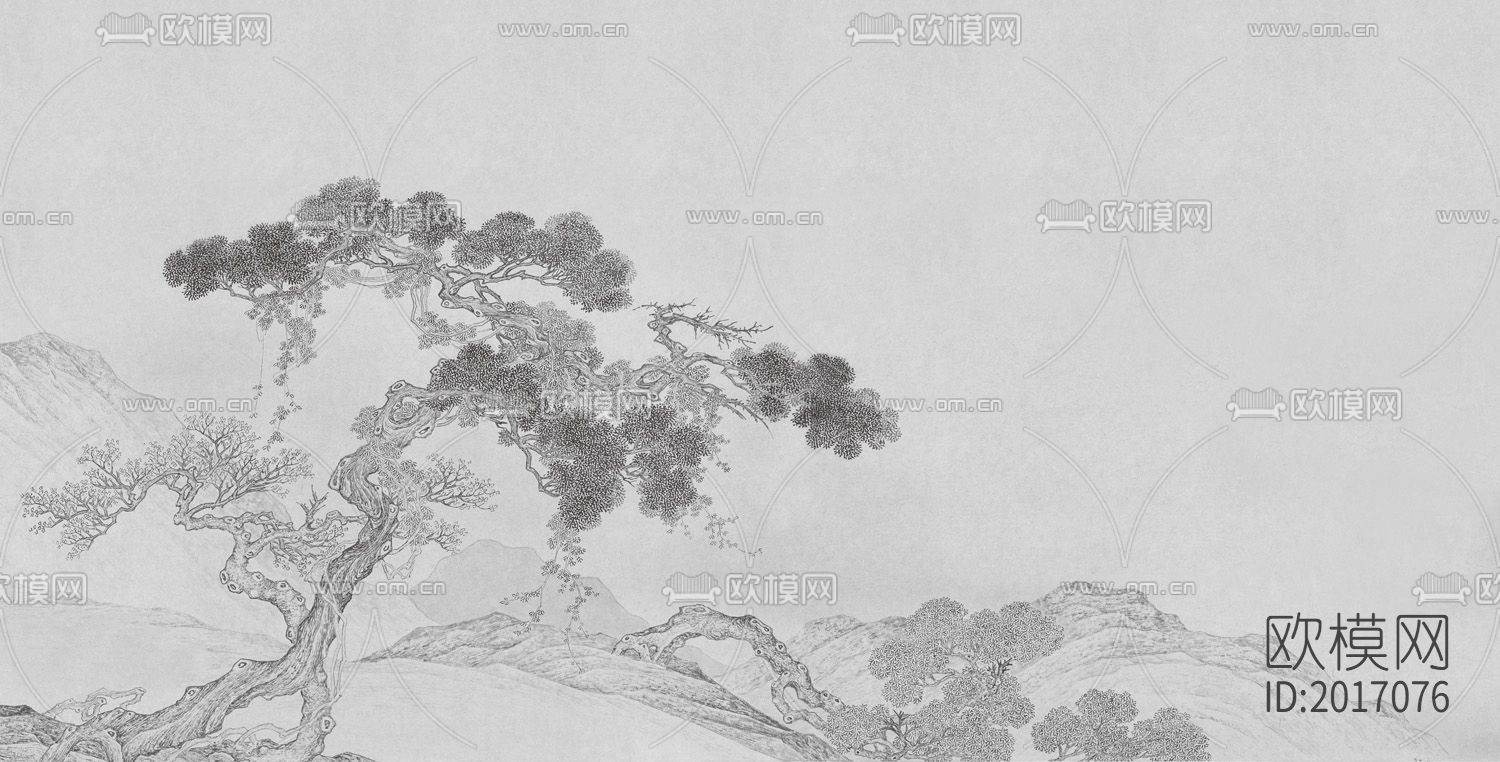 新中式松树壁画壁纸