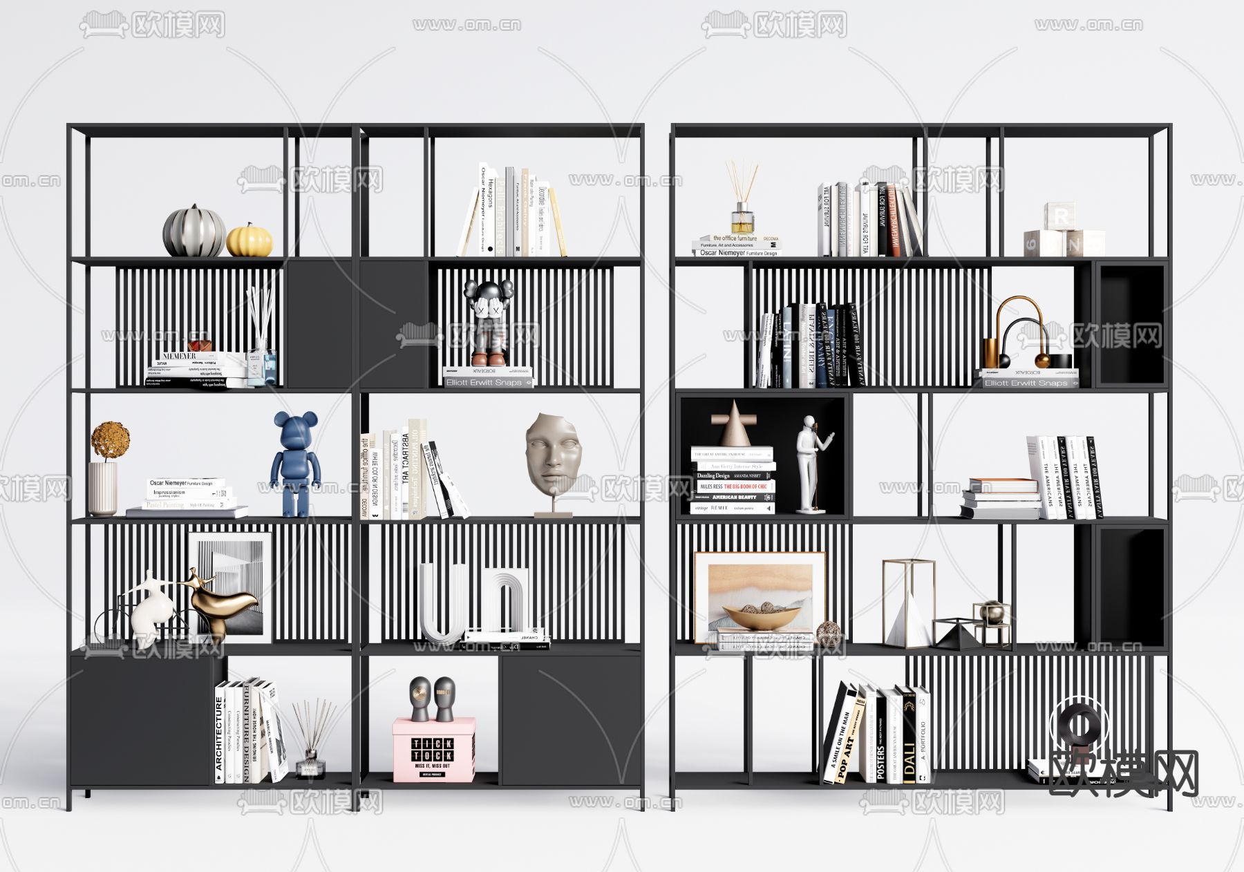 现代书架装饰架su模型下载（渲染图1）