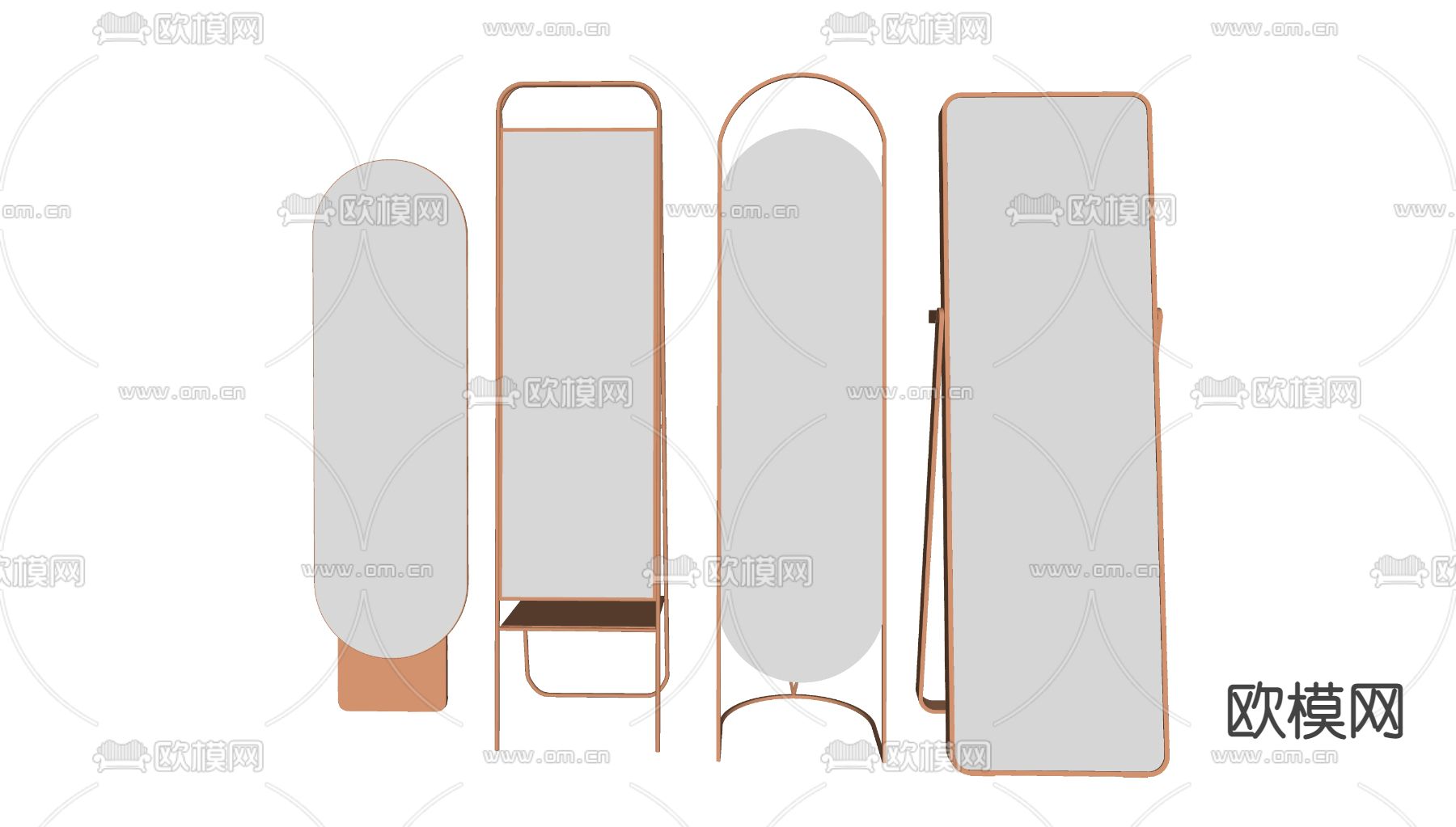 现代金属落地镜su模型下载