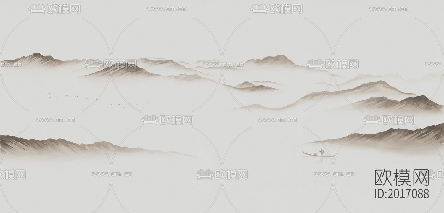 新中式意境山水壁画壁纸下载（渲染图6）