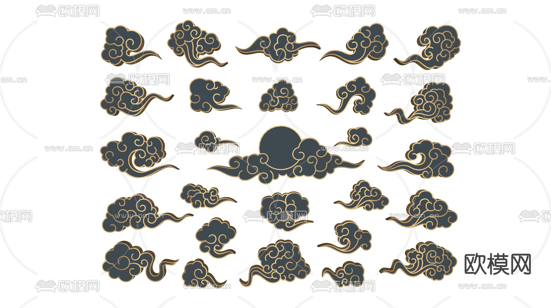 中式祥云雕花su模型下载