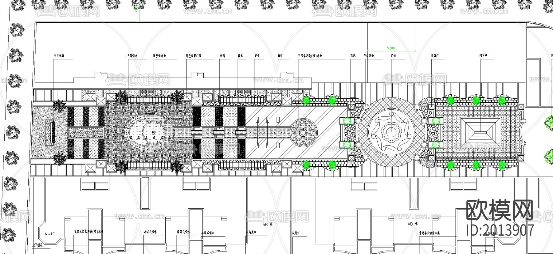 某县城南佳景步行街cad施工图下载（渲染图2）