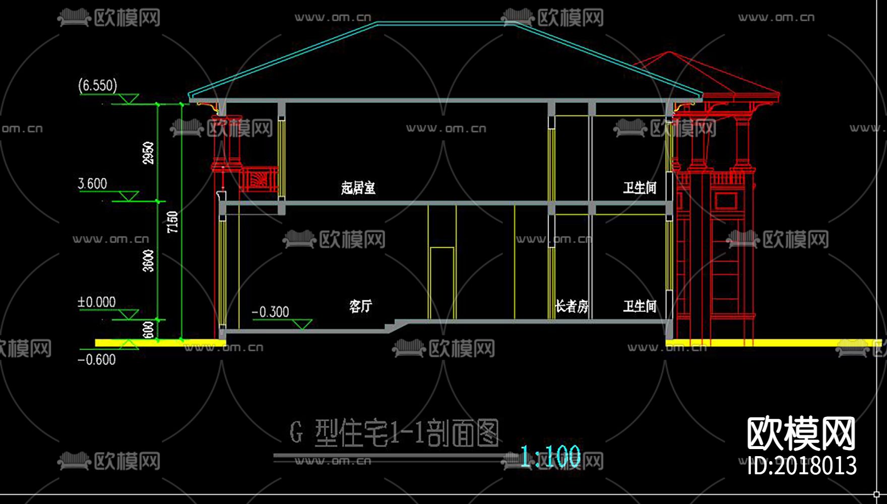 欧式别墅cad平面图下载（渲染图2）
