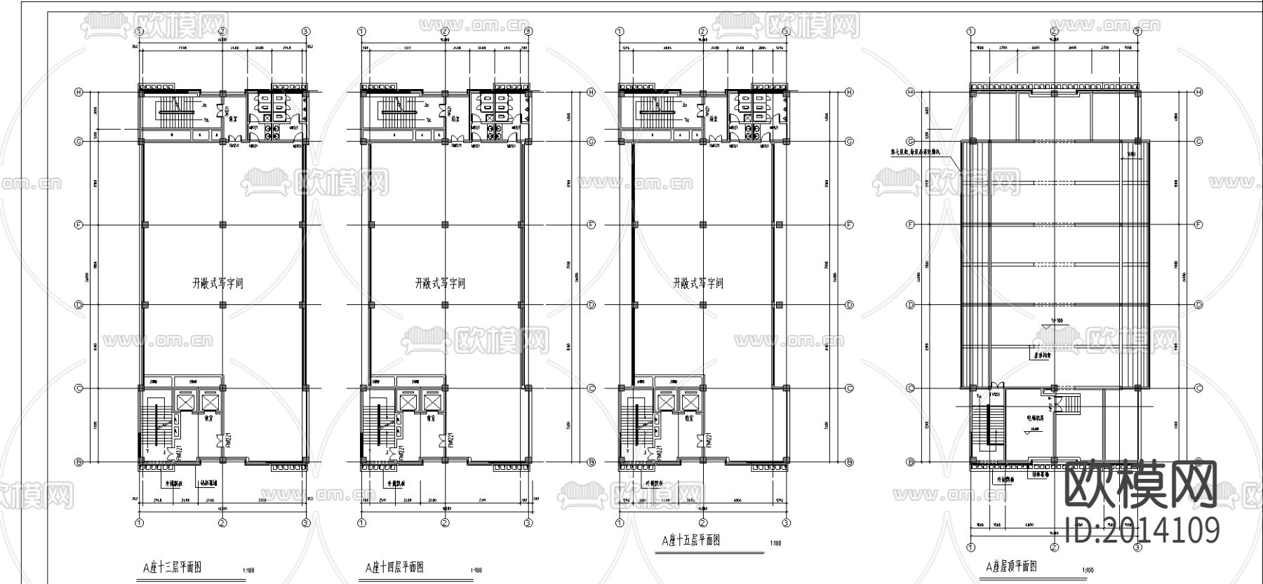 商业写字楼cad施工图下载（渲染图1）