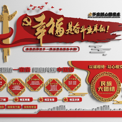  现代党建文化宣传墙su模型 