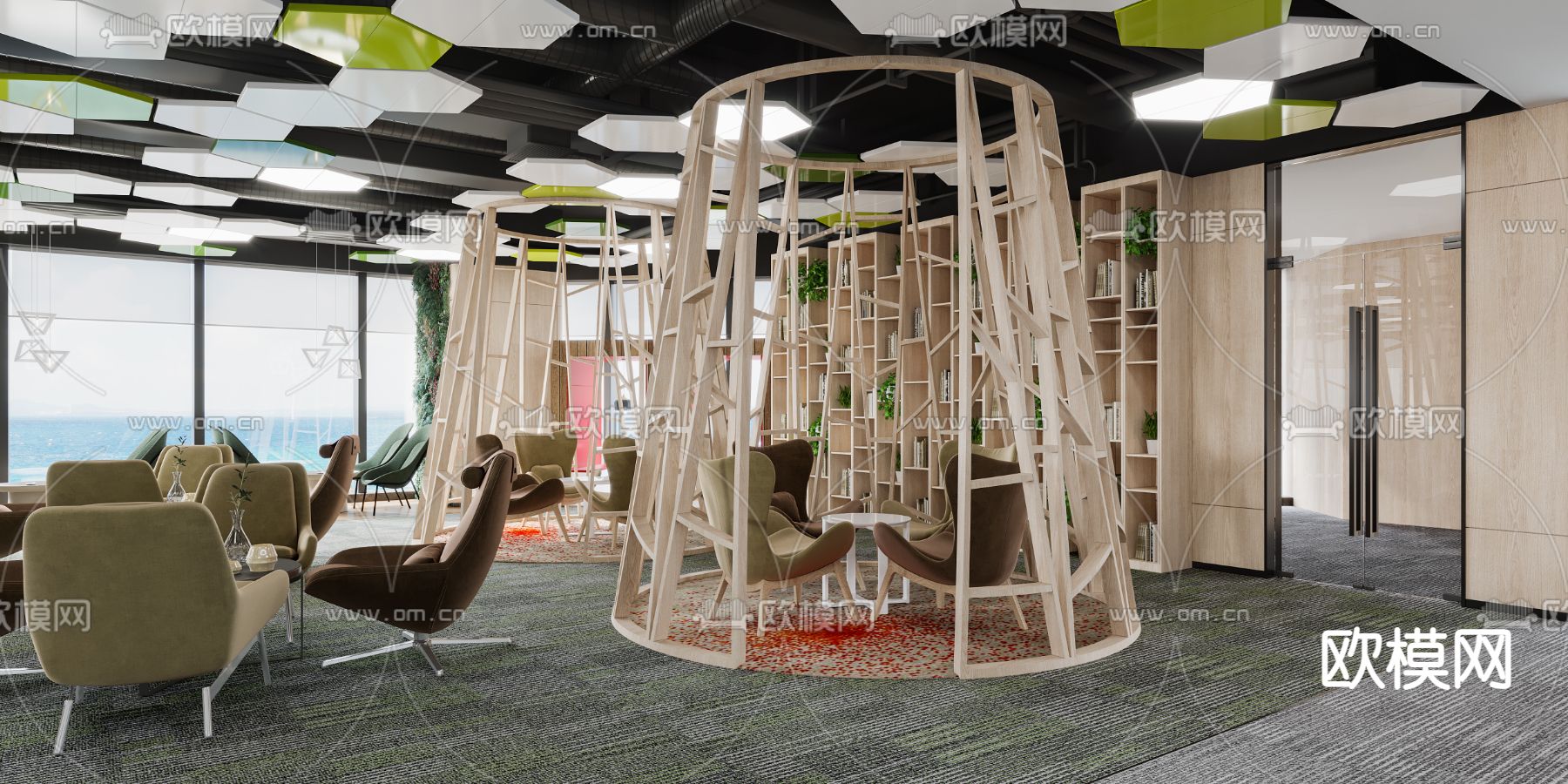 现代办公室休息区会客区3d模型下载（渲染图4）