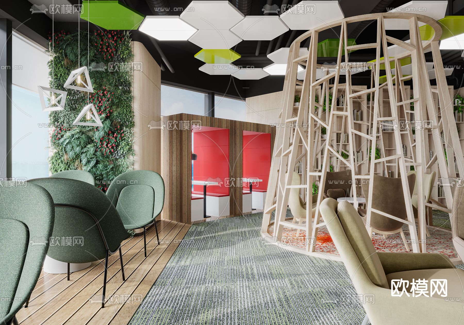 现代办公室休息区会客区3d模型下载（渲染图2）