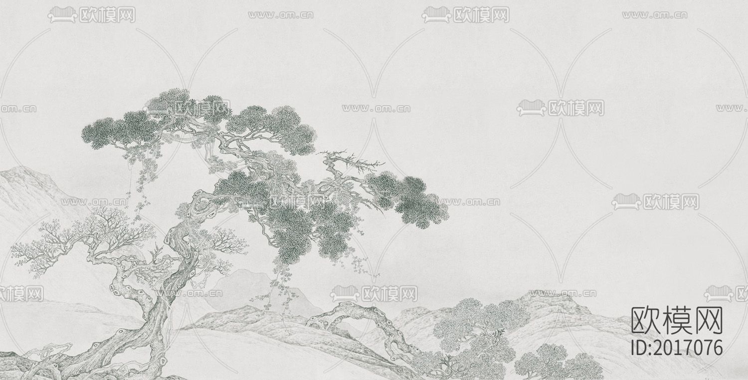 新中式松树壁画壁纸