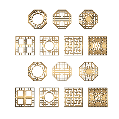  中式窗花雕花su模型 