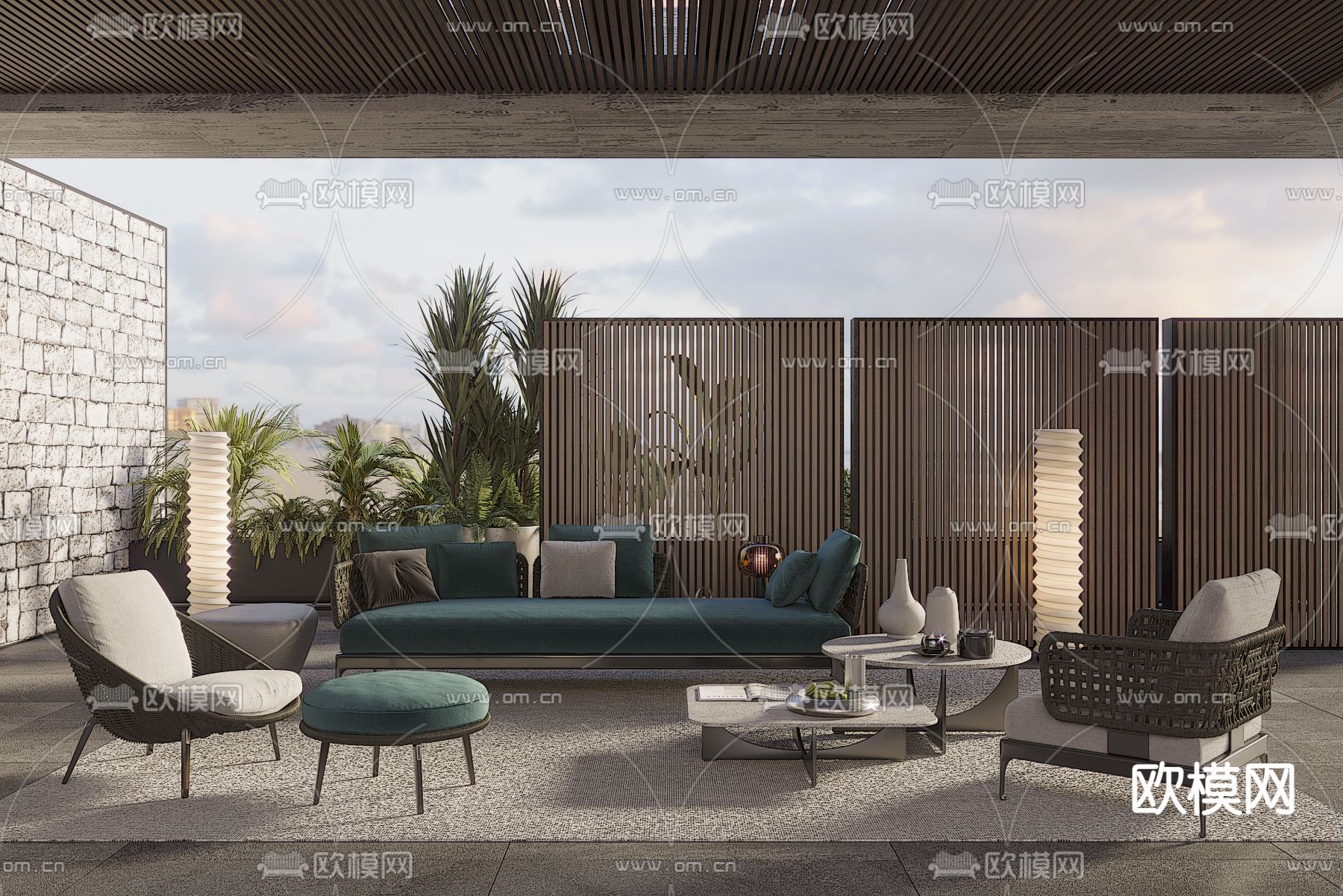 现代户外沙发组合su模型下载（渲染图1）