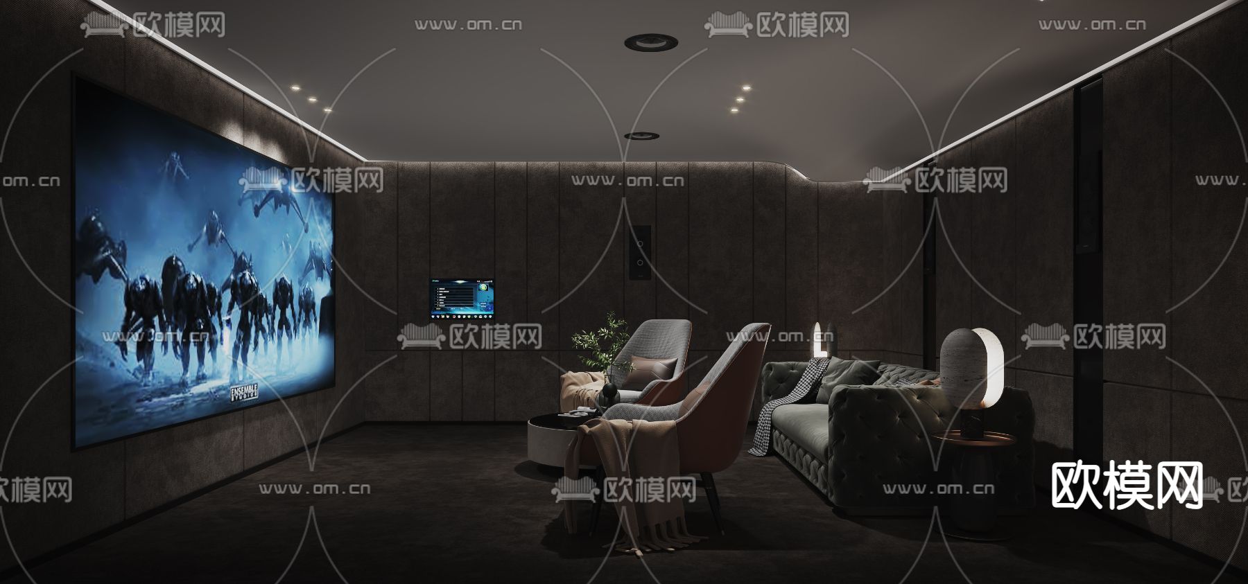 现代影音室视听室3d模型