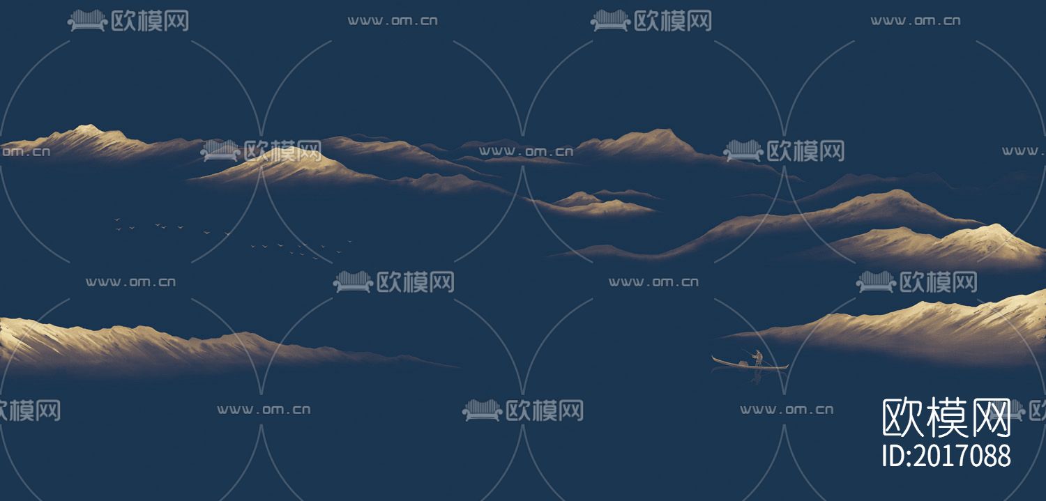 新中式意境山水壁画壁纸下载（渲染图2）