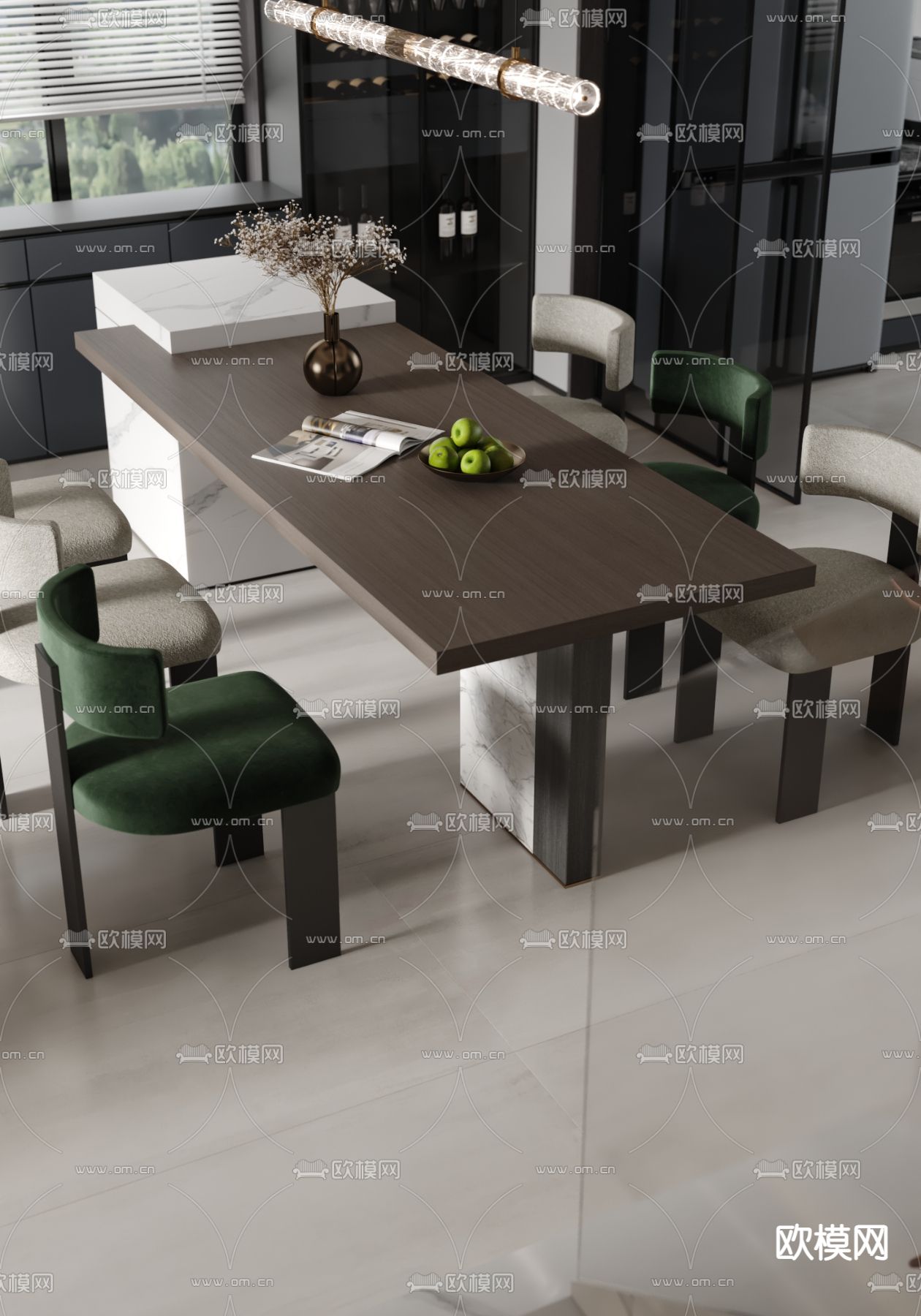 现代高级灰客厅餐厅3d模型