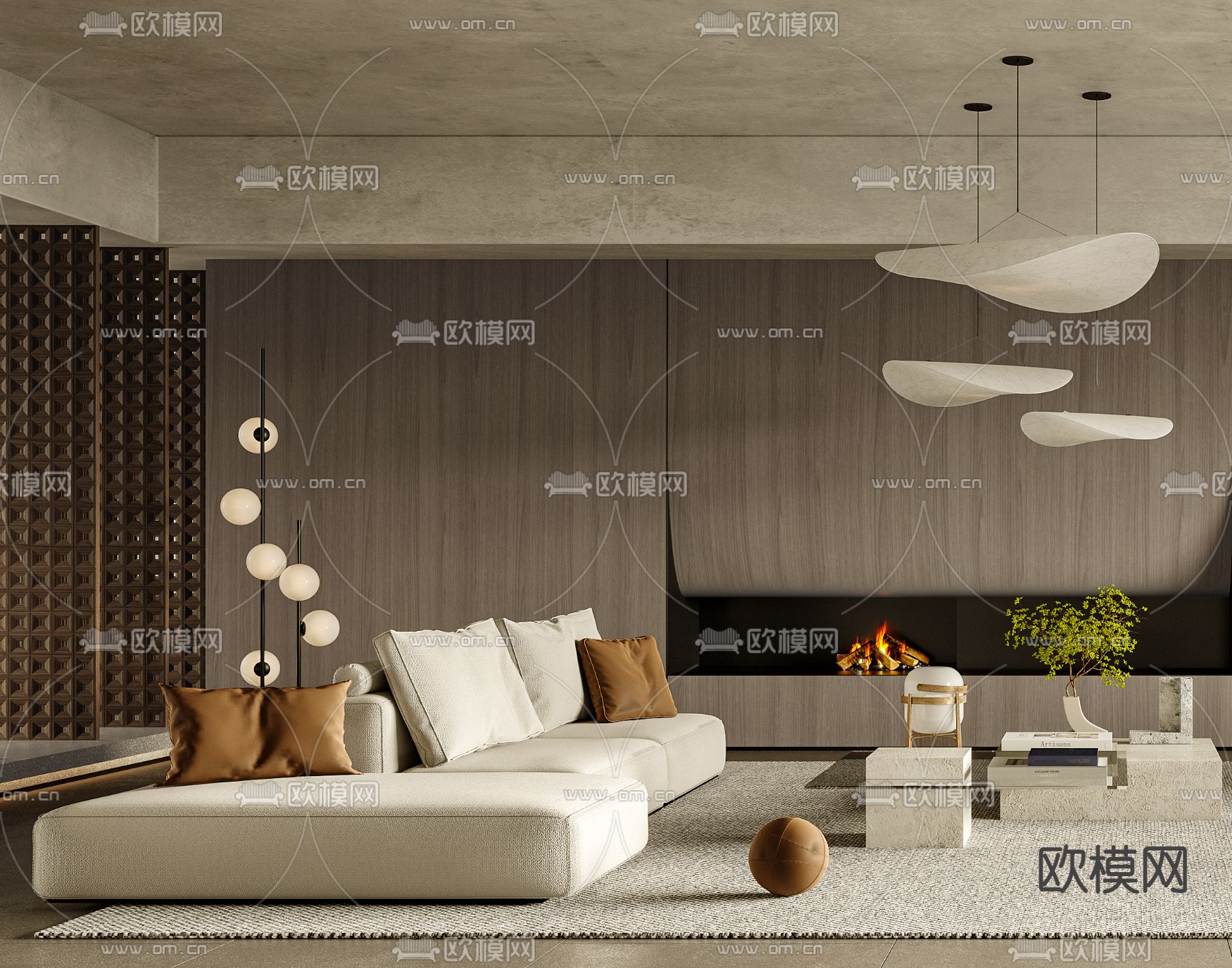 侘寂风布艺沙发组合3d模型下载（渲染图3）