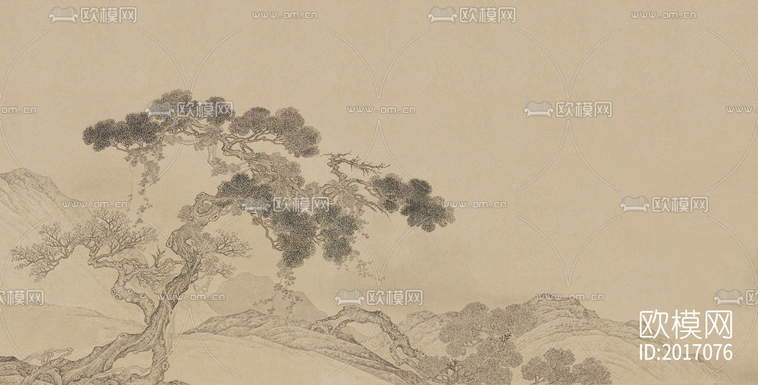新中式松树壁画壁纸