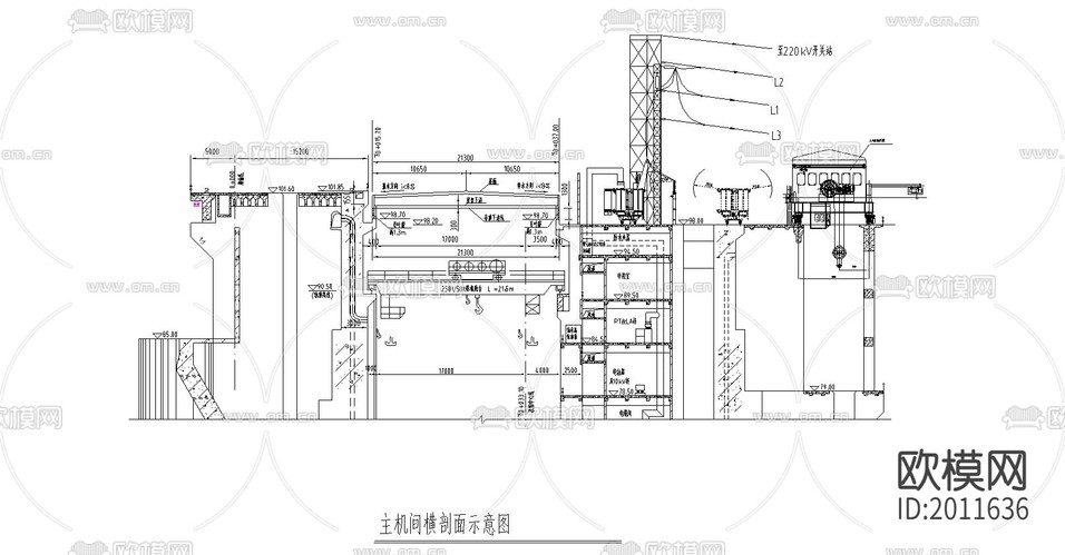 某水利发电厂钢结构CAD施工图下载(渲染图1)