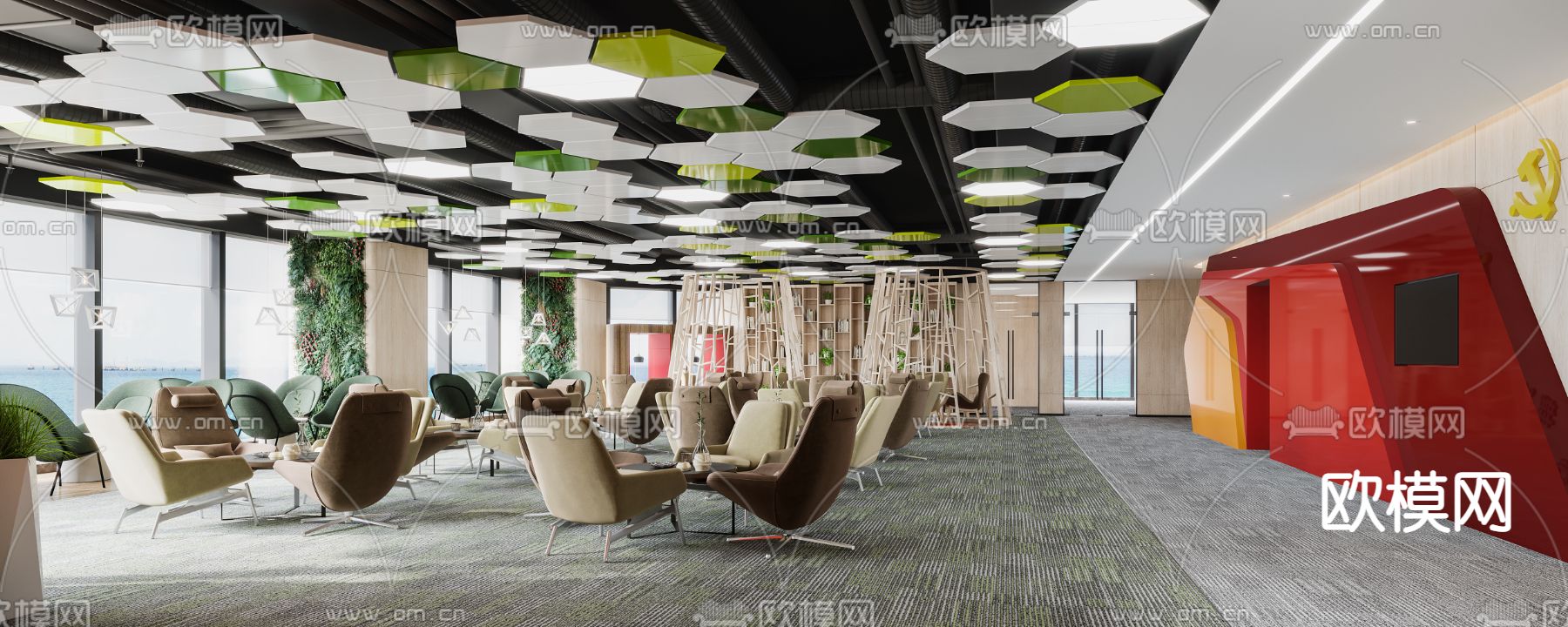 现代办公室休息区会客区3d模型下载（渲染图1）