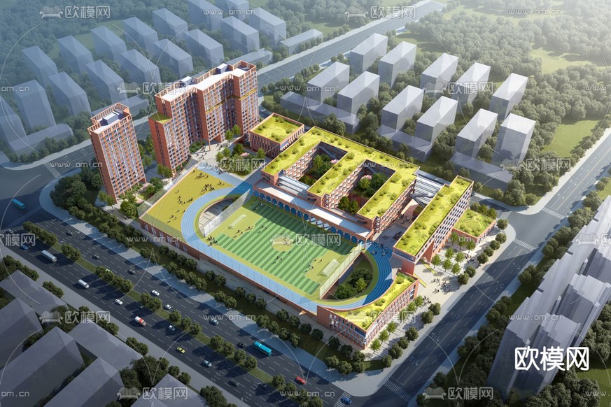现代学校鸟瞰规划3d模型下载