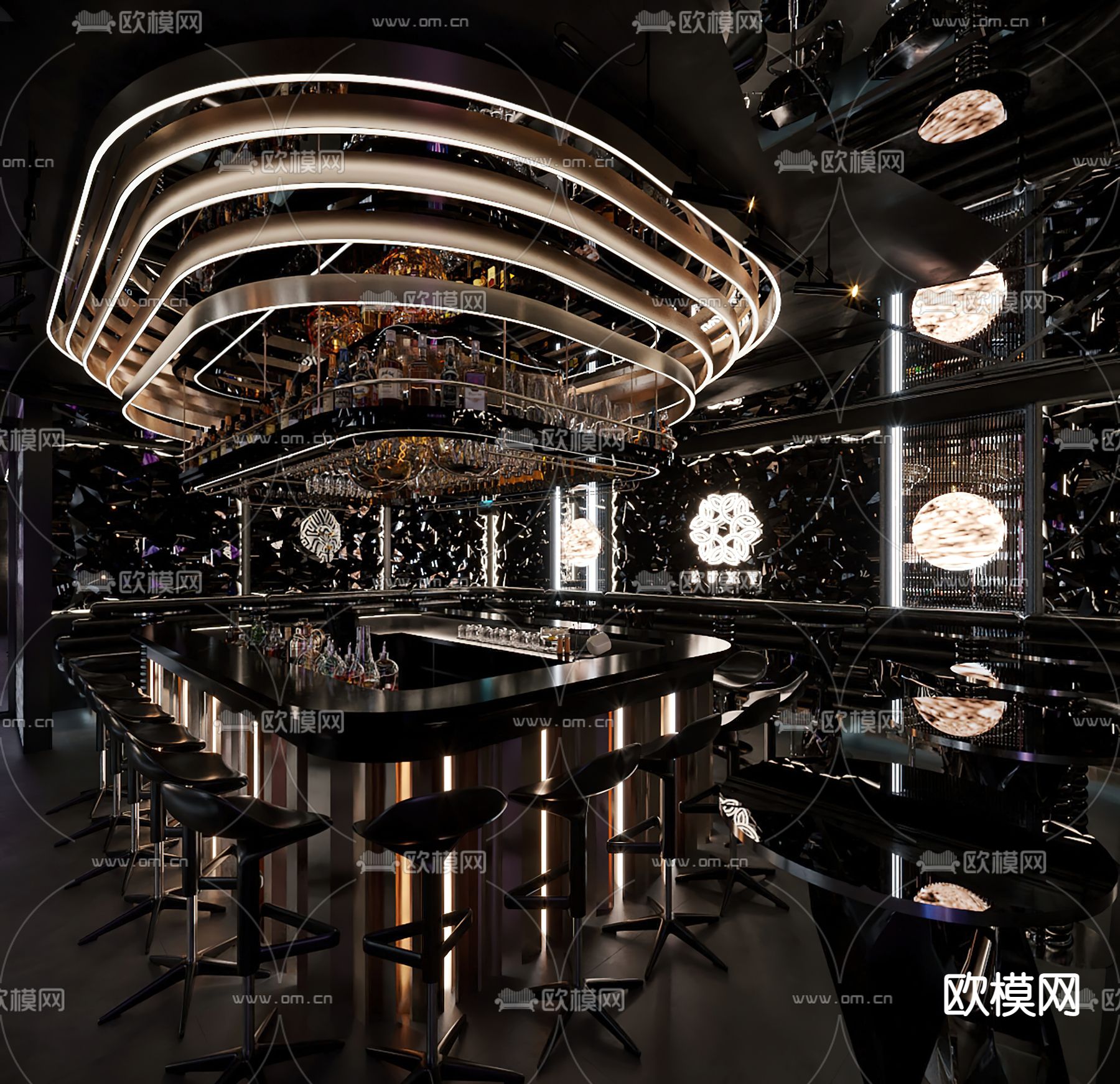 暗黑风酒吧大厅3d模型