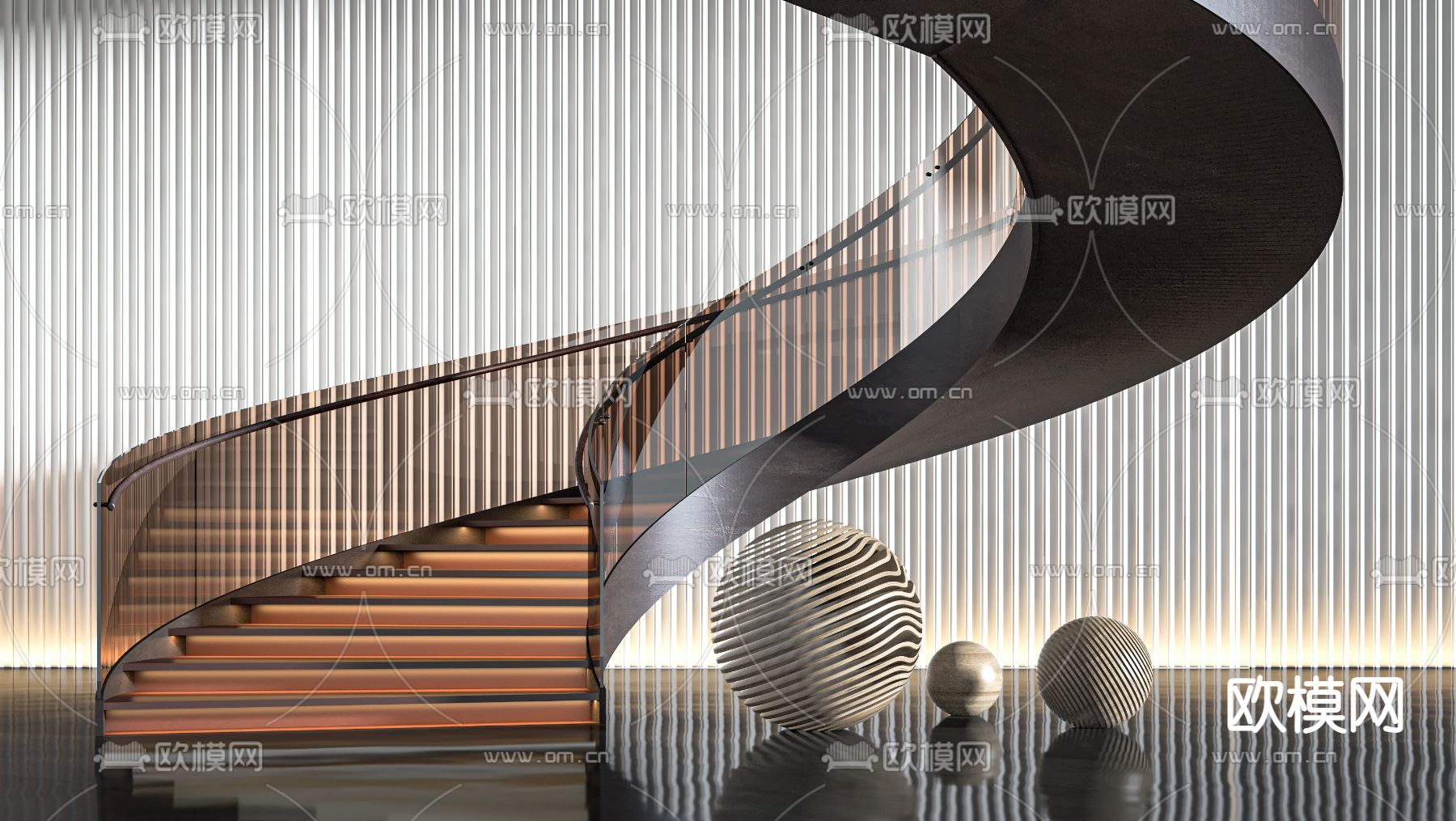 现代旋转楼梯su模型下载（渲染图1）