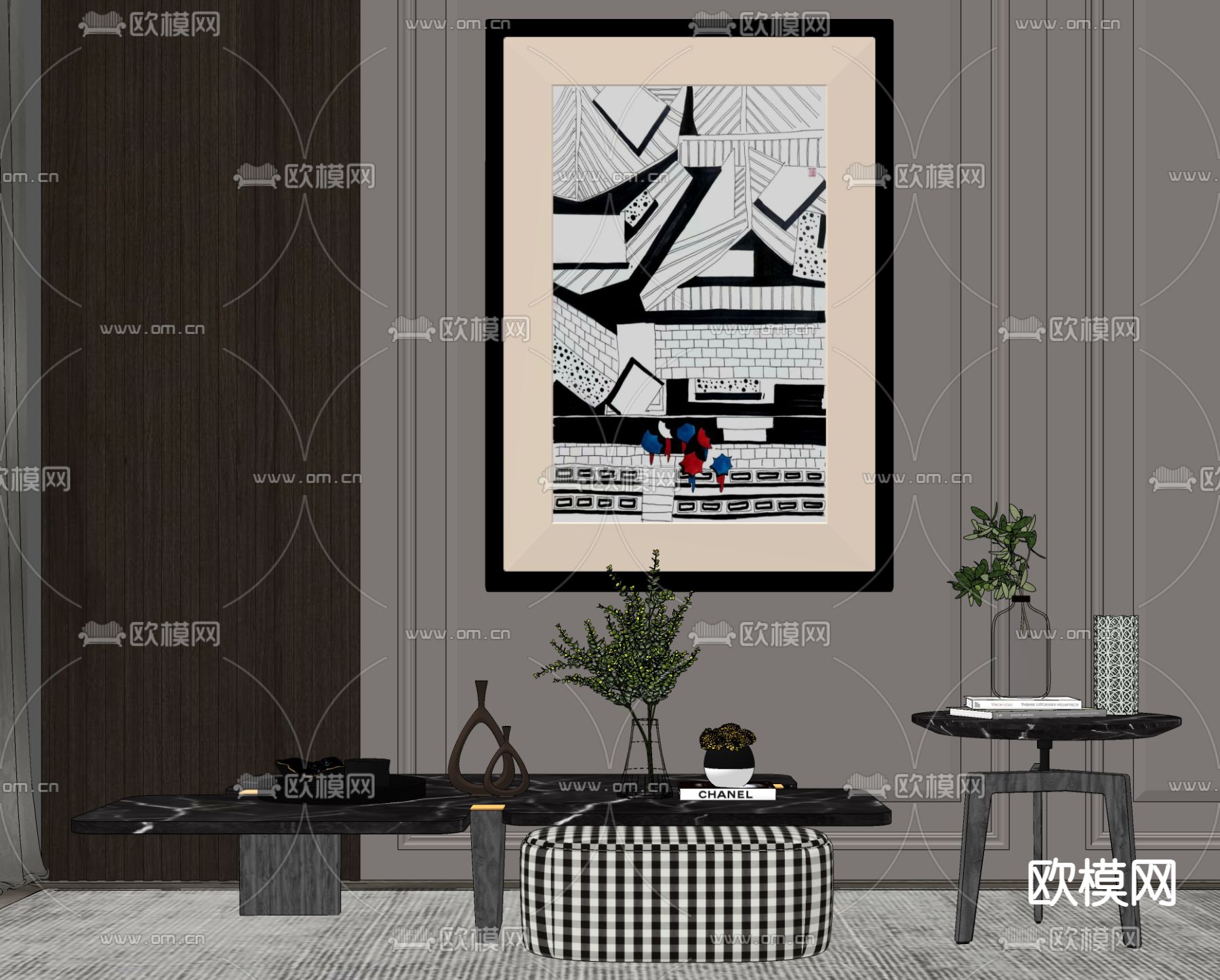 现代轻奢茶几su模型下载（渲染图2）