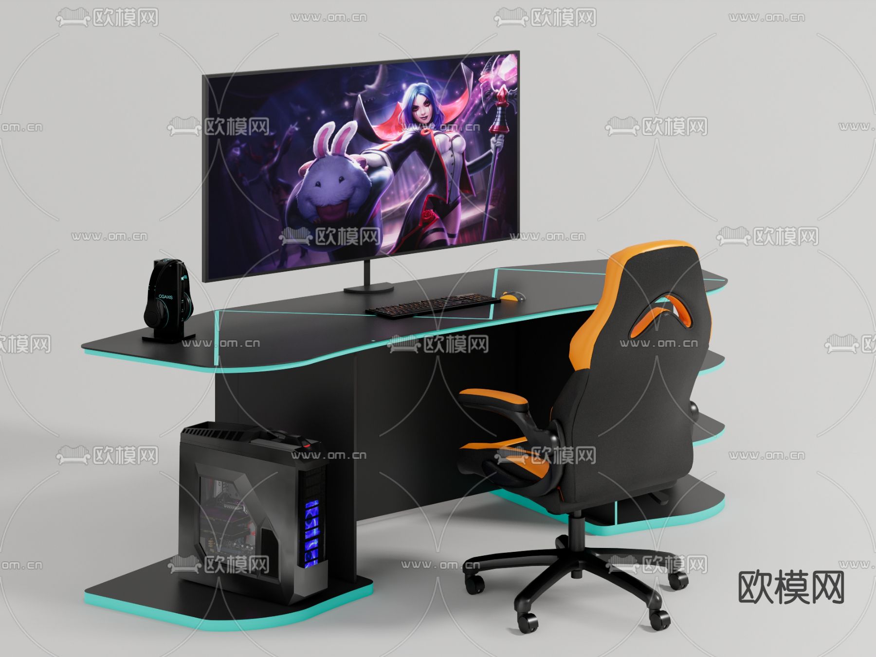 现代电竞桌椅su模型下载