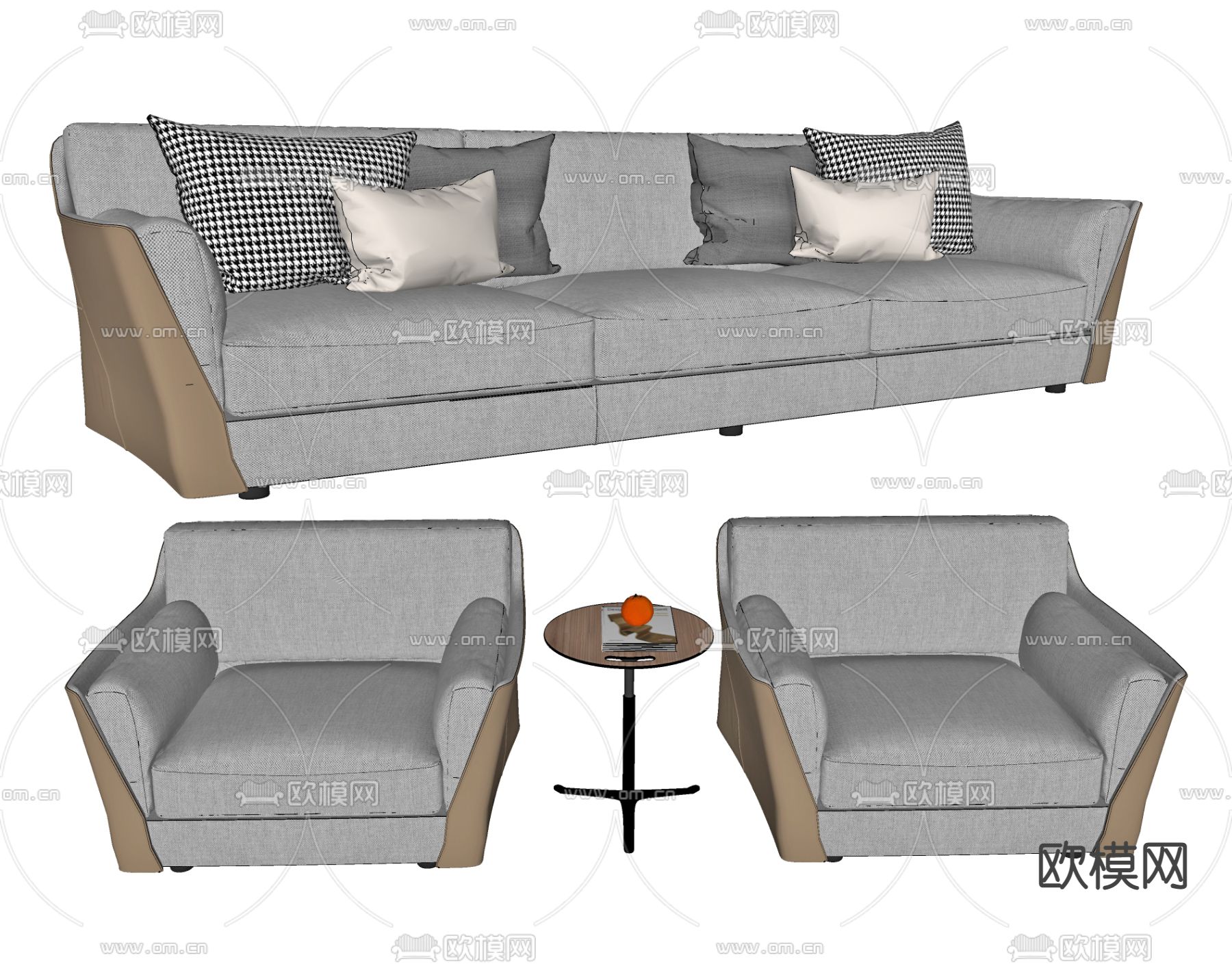 现代布艺多人沙发su模型下载（渲染图2）
