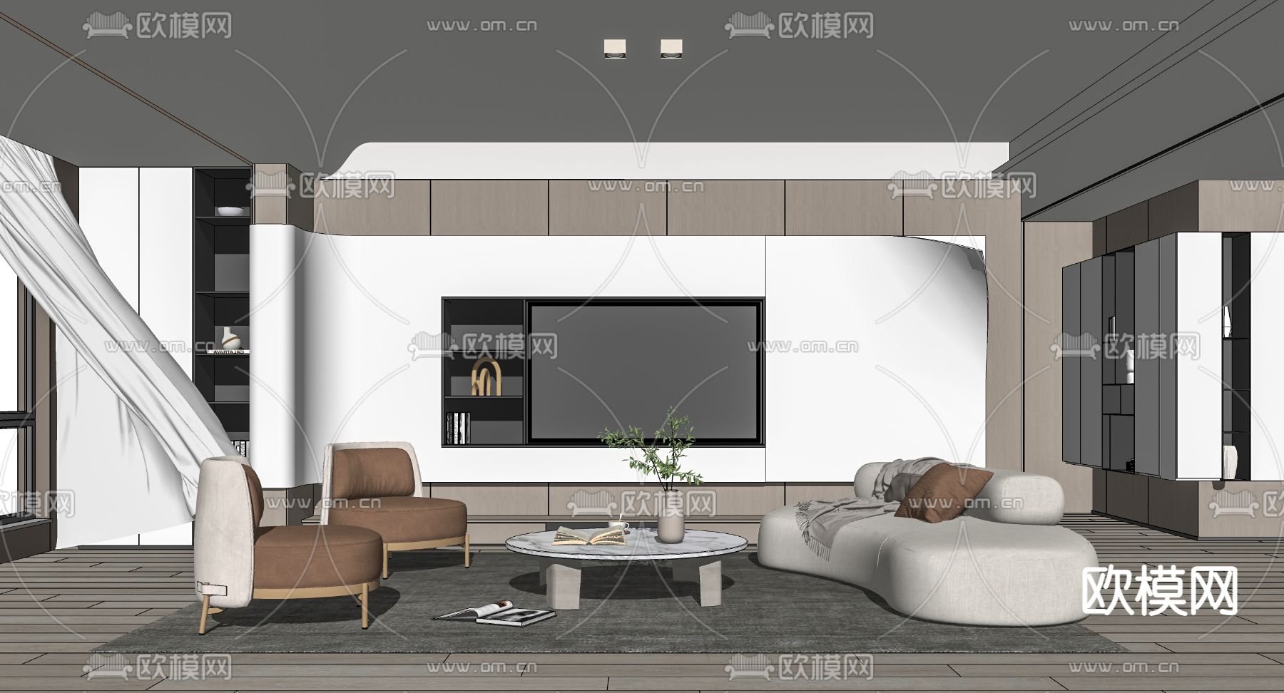 现代布艺沙发组合su模型