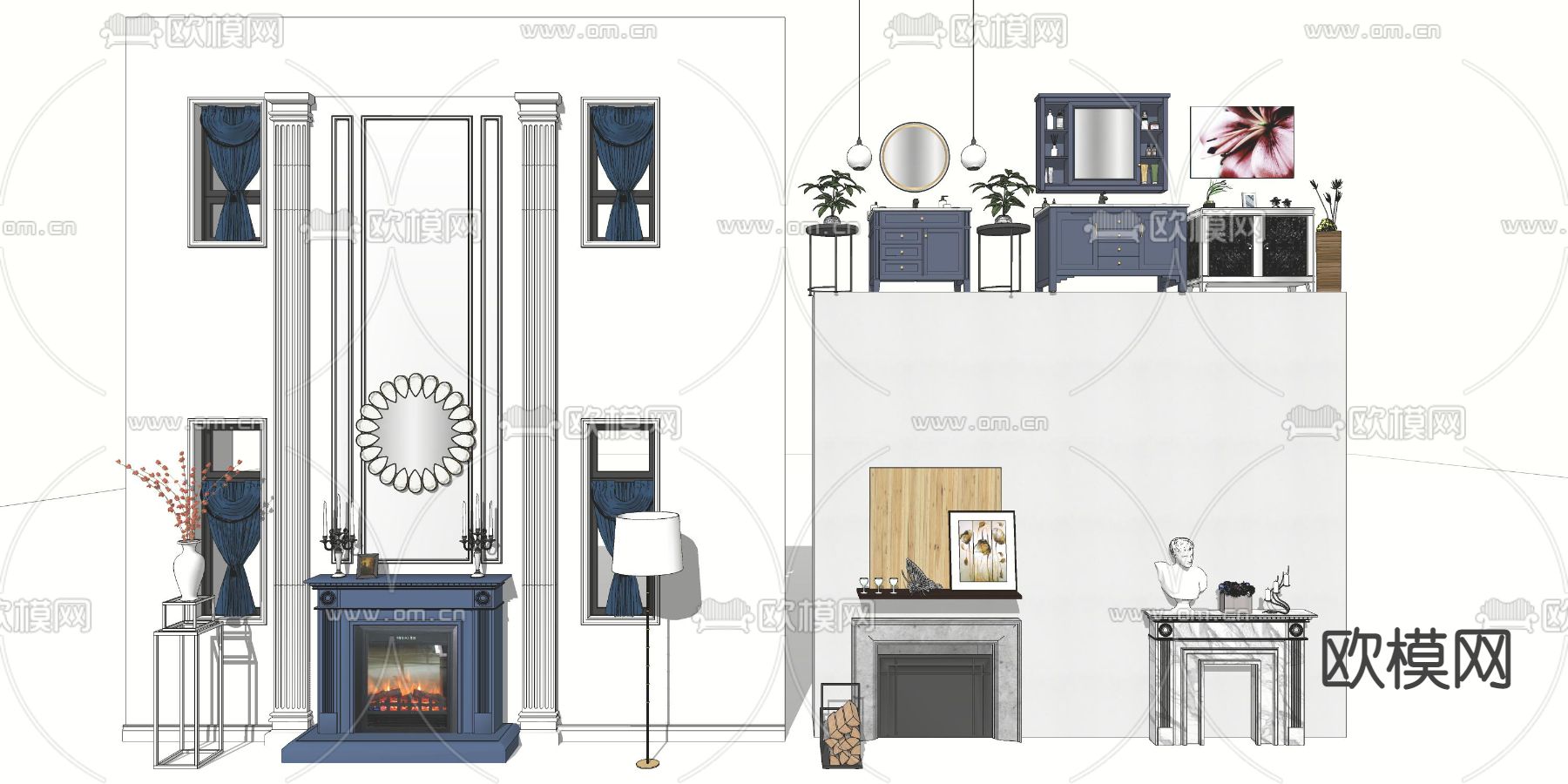欧式壁炉su模型下载