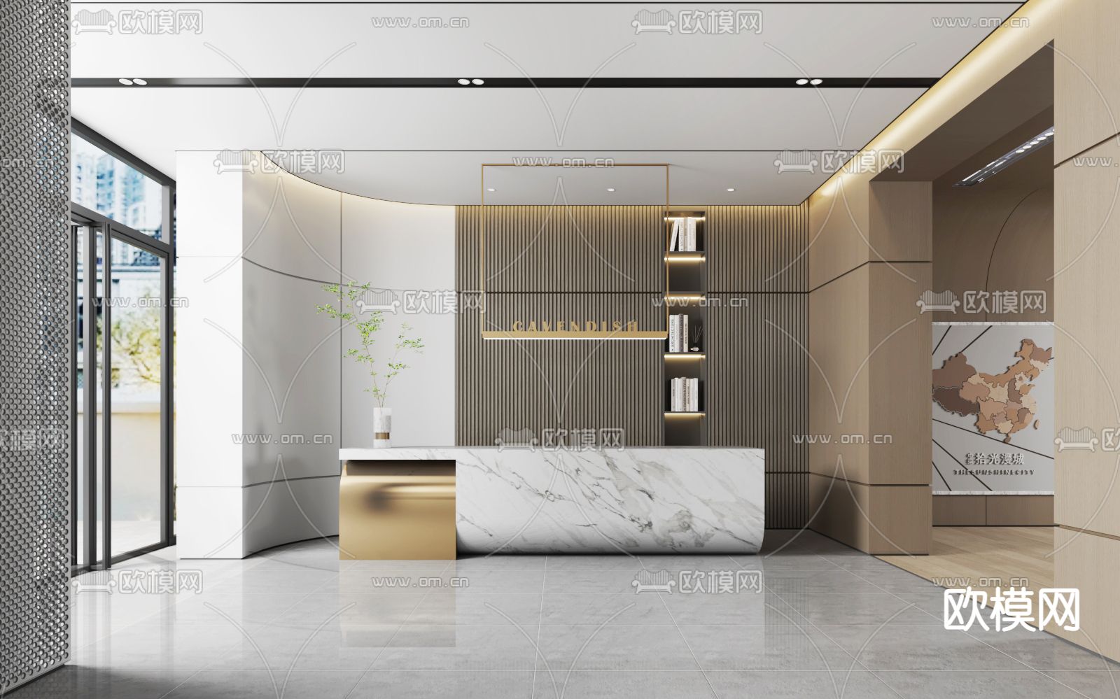 现代办公前台接待su模型下载（渲染图1）