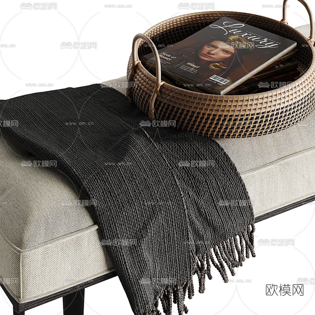 现代布艺沙发凳脚踏3d模型下载（渲染图2）