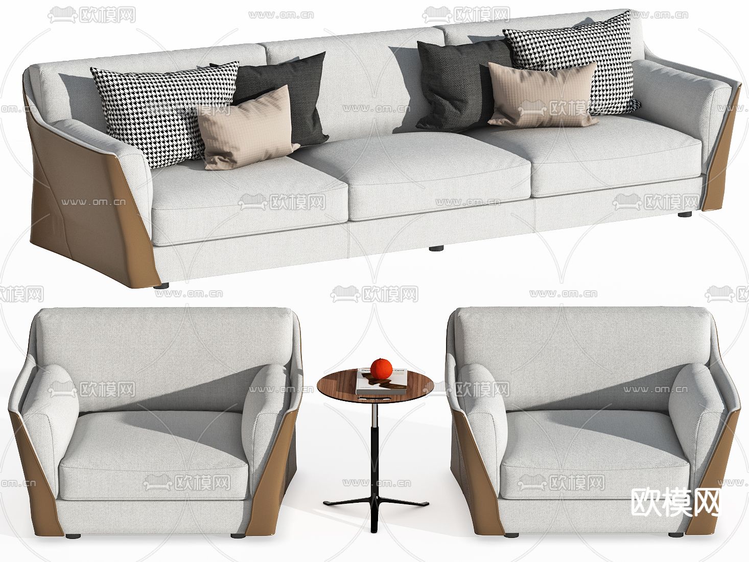 现代布艺多人沙发su模型下载（渲染图1）
