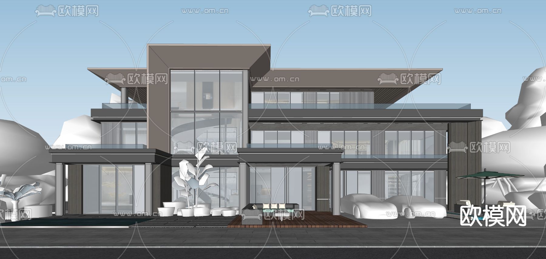 现代别墅外观su模型下载（渲染图4）