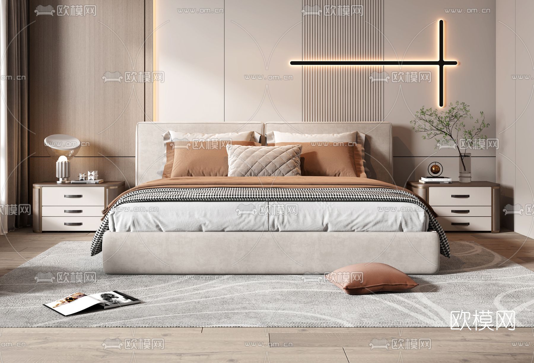 现代卧室主人房3d模型下载（渲染图2）
