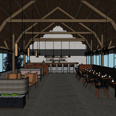  现代酒吧su模型 