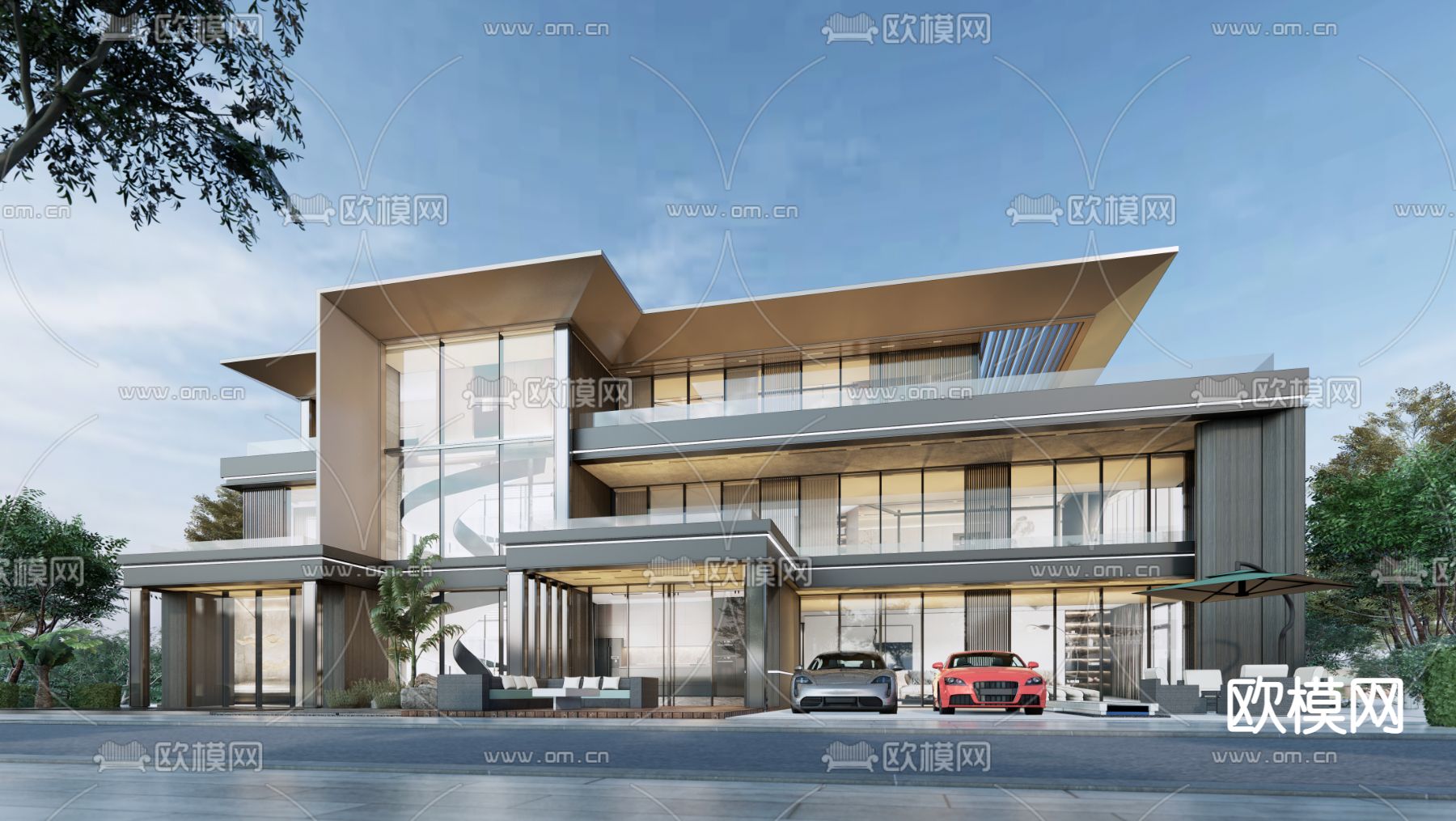 现代别墅外观su模型下载（渲染图3）
