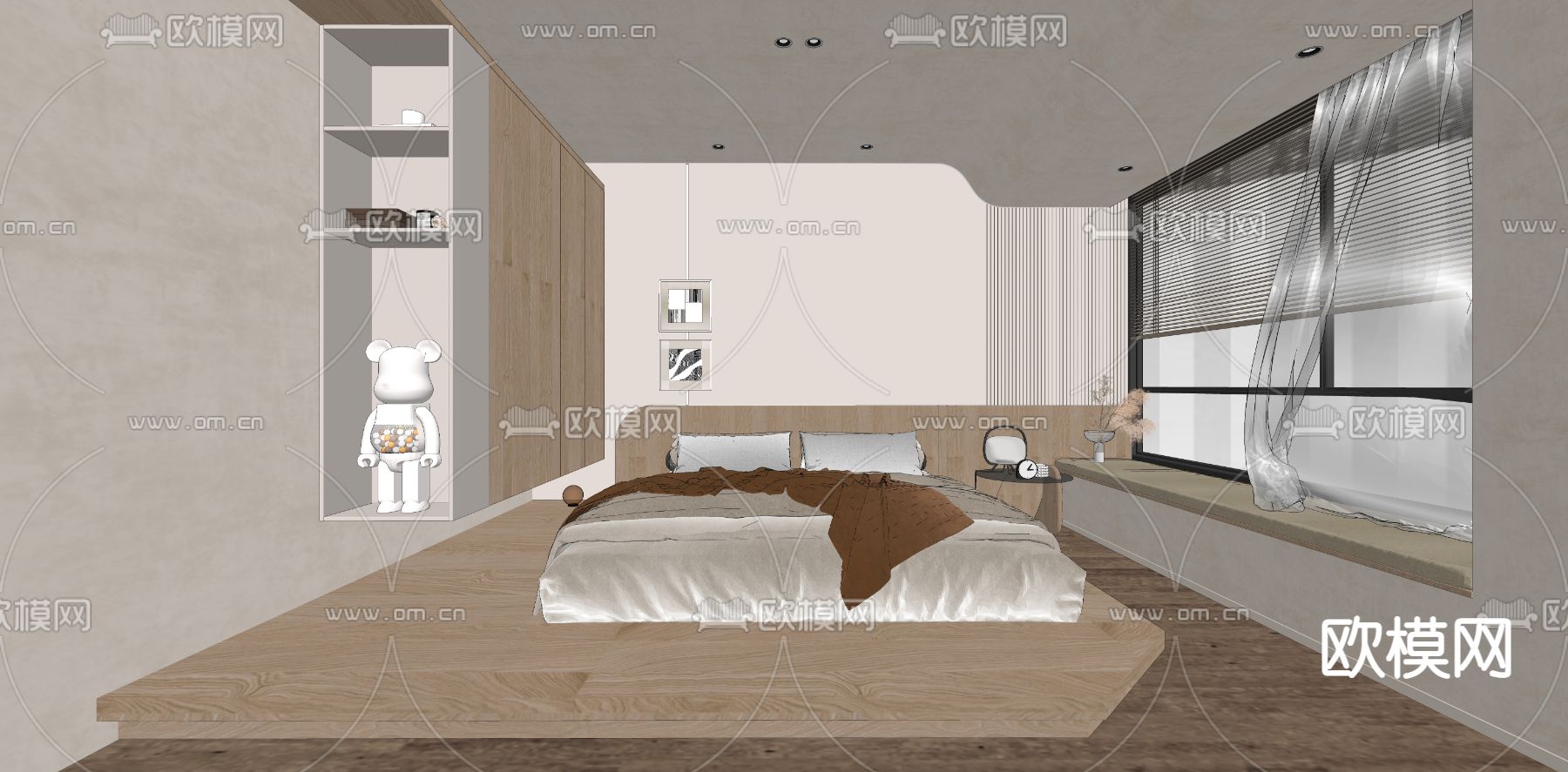 现代卧室su模型下载（渲染图2）