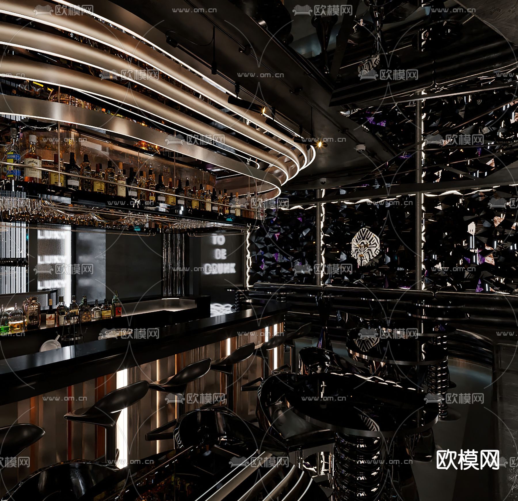 暗黑风酒吧大厅3d模型