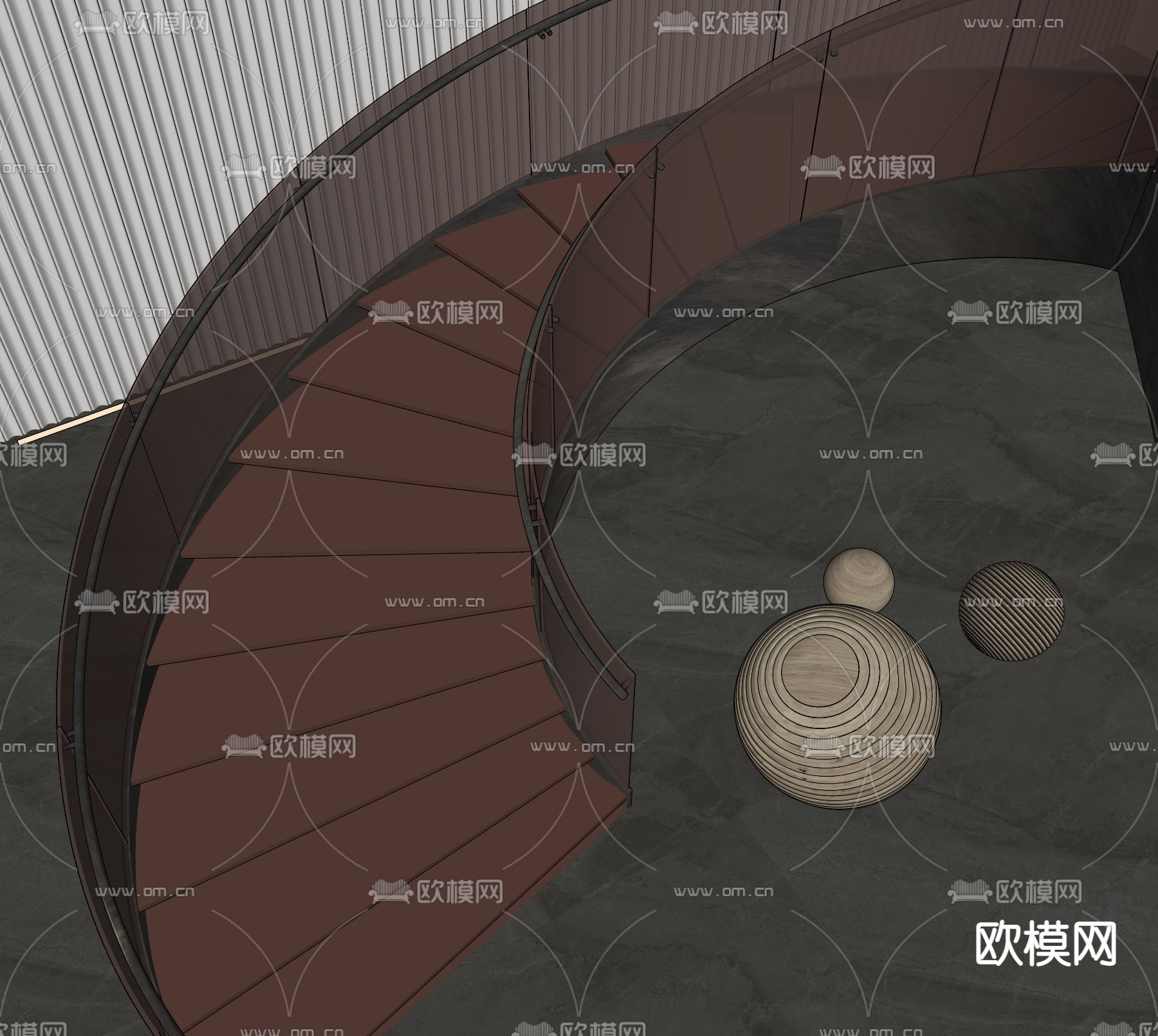 现代旋转楼梯su模型下载（渲染图3）