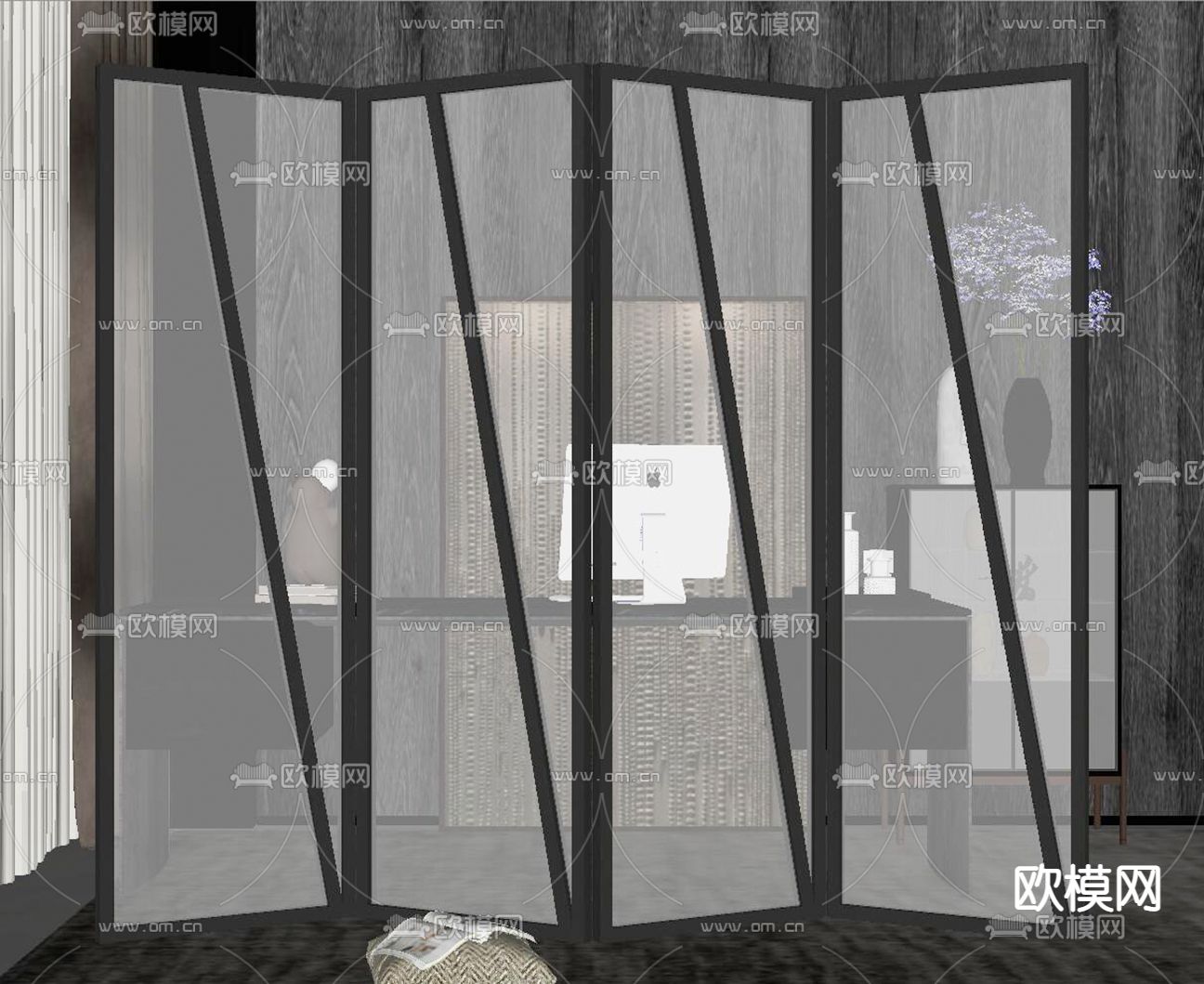 现代玻璃屏风隔断su模型下载（渲染图2）