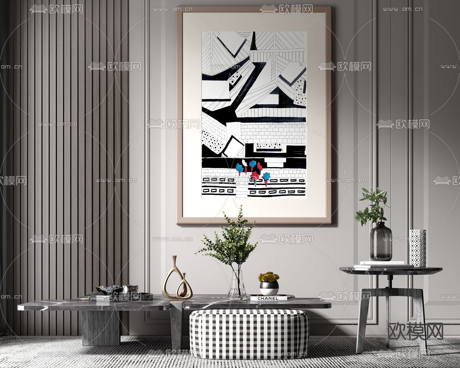 现代轻奢茶几su模型下载（渲染图1）