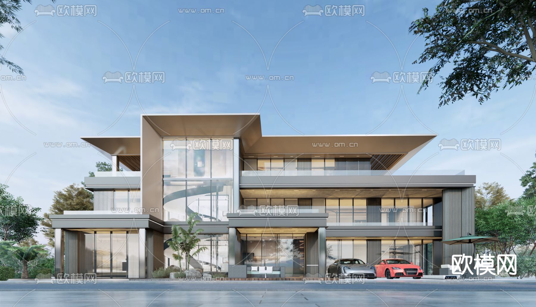 现代别墅外观su模型下载（渲染图1）