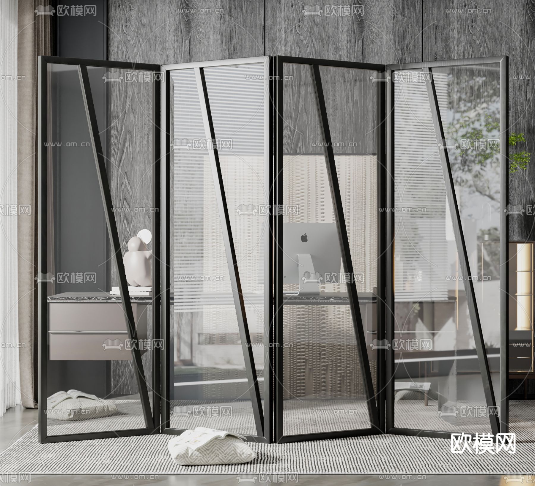 现代玻璃屏风隔断su模型下载（渲染图1）