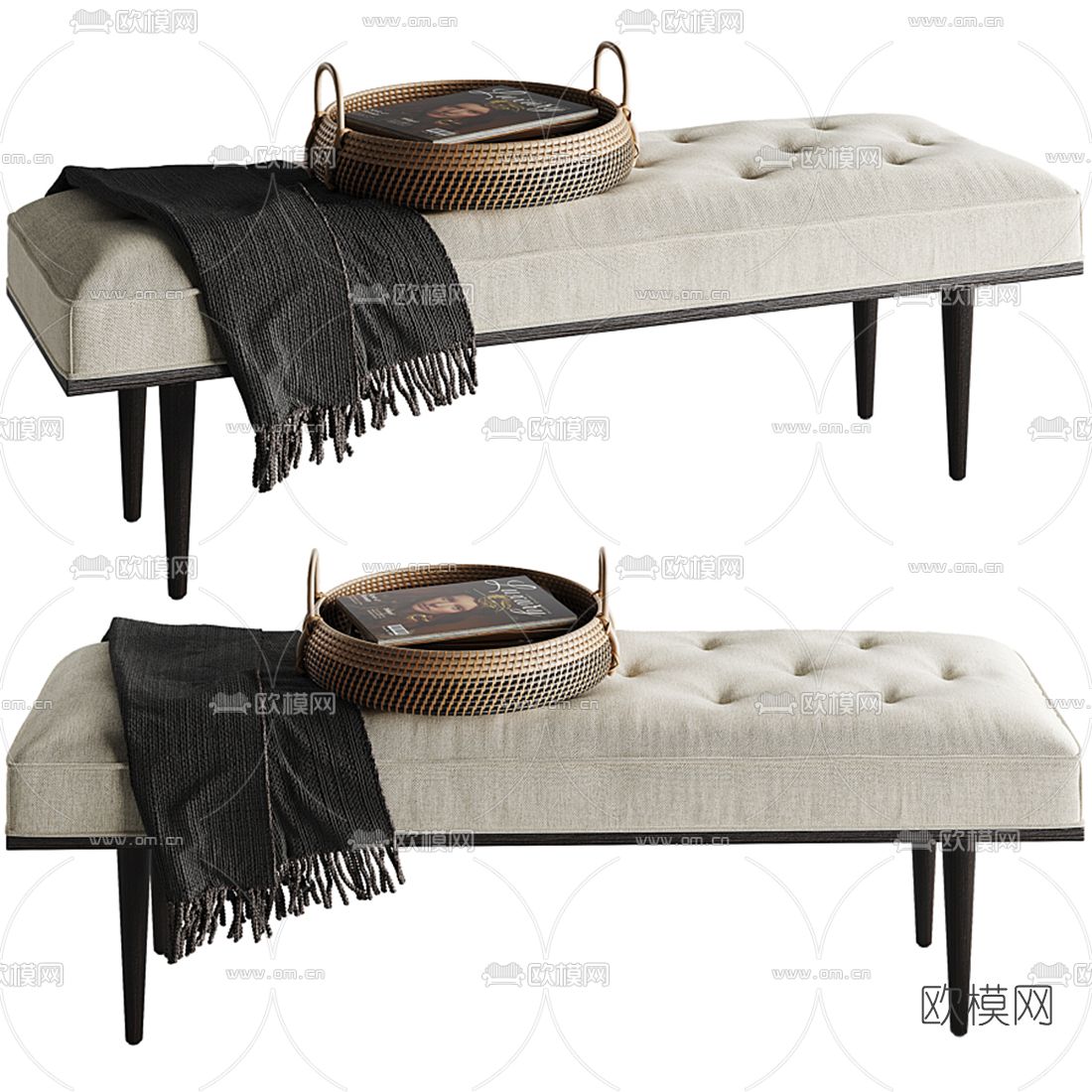 现代布艺沙发凳脚踏3d模型下载（渲染图3）