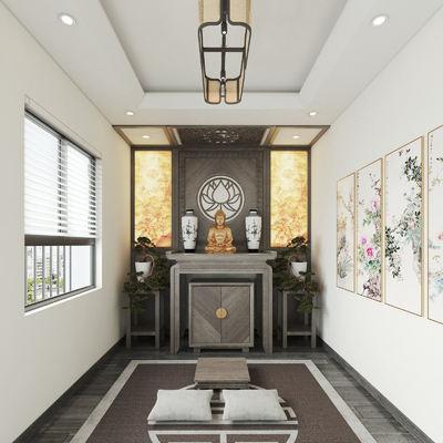  新中式佛堂su模型 