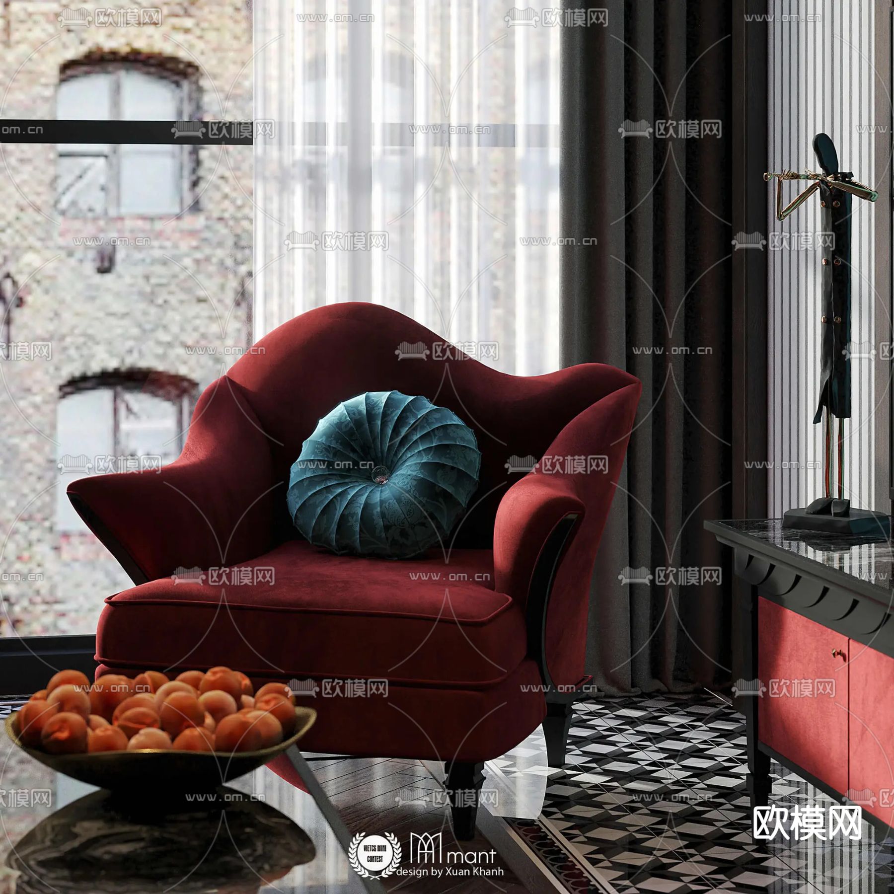 美式客厅su模型下载（渲染图4）