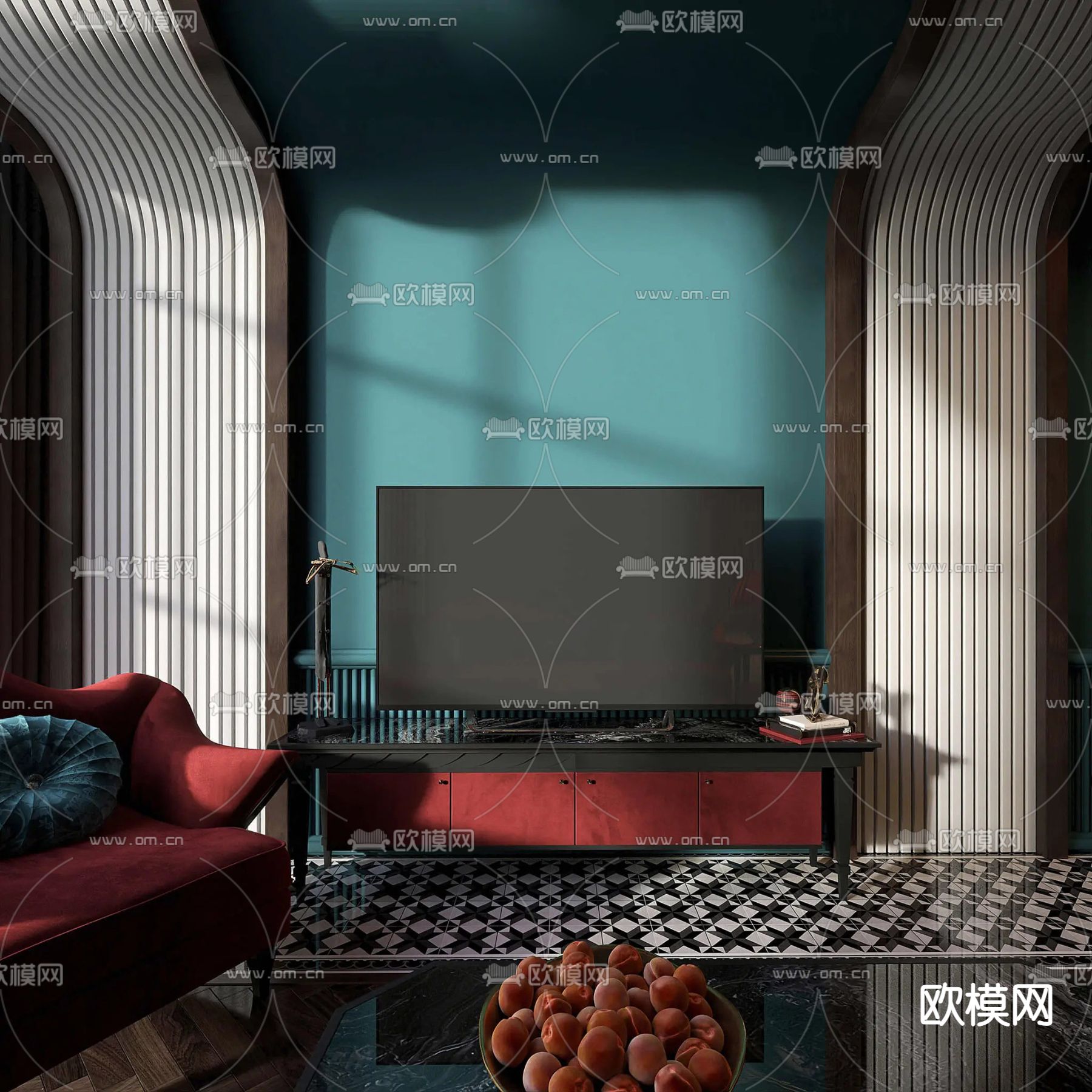 美式客厅su模型下载（渲染图2）