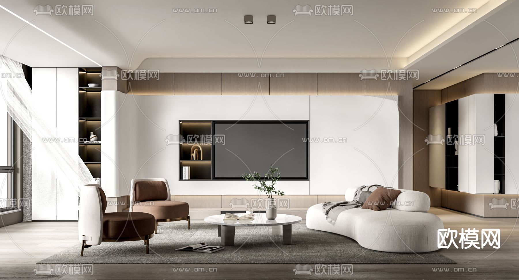 现代布艺沙发组合su模型