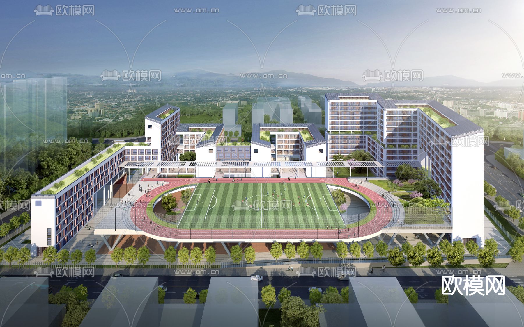 现代学校鸟瞰3d模型下载_ID11859259_3dmax免费模型-欧模网