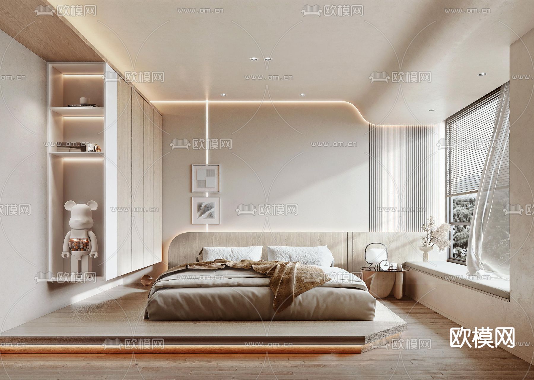 现代卧室su模型下载（渲染图1）